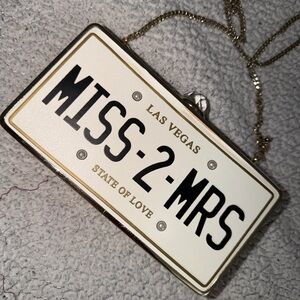 Aldo White and Black License Plate Clutch